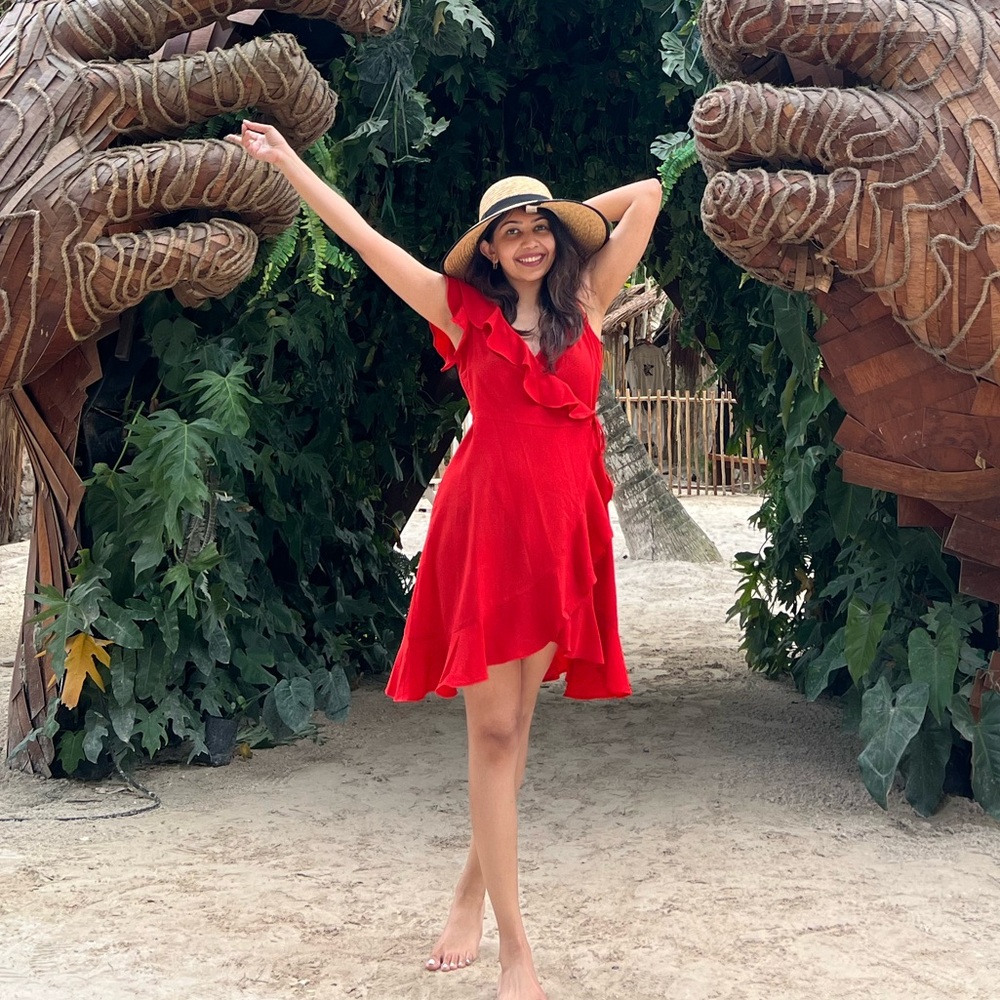 Red Ruffle Wrap Dress (XS)